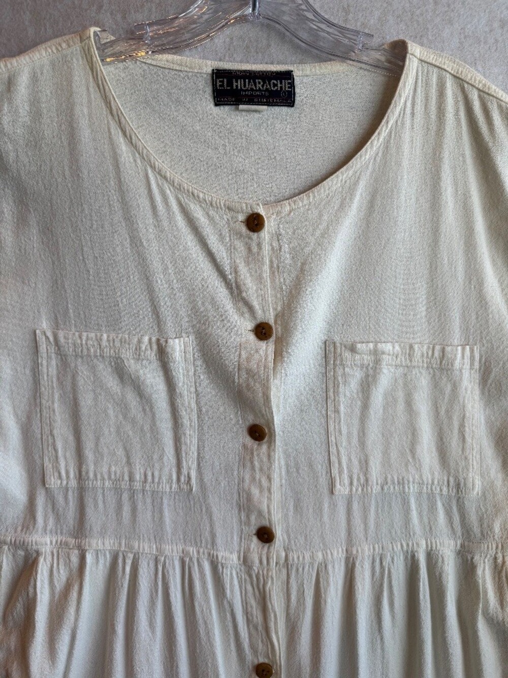 Vintage El Huarache Imports Women’s L White Cotton Button Front Maxi Dress Boho